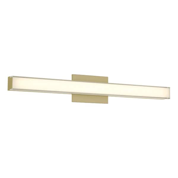 Minka Lavery Vantage 30 in. 1-Light Ashen Brass CCT LED Vanity Light Bar with Double Layer Clear and White Acrylic Shade