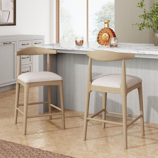 Lynn Modern 37.5 in. H Grey Fabric Upholstered Bar Stools with Solid Wood Frame, Open Back, Set of 2