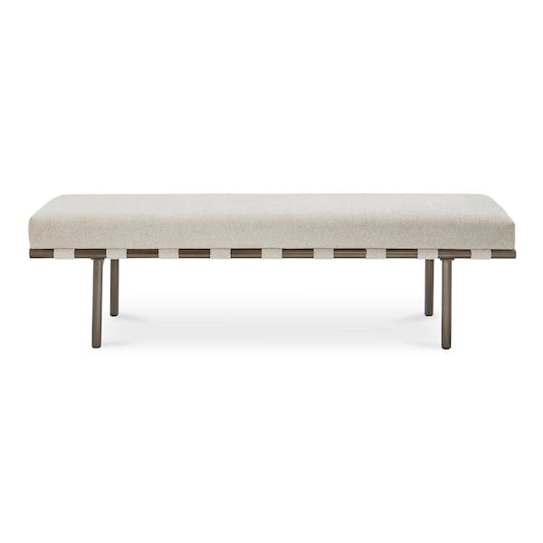 NADAAL STUDIOS Olivian Beige 69 in. Bedroom Bench with Performance Upholstery and Blackened Bronze Frame