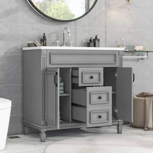 35.9 in. W x 17.9 in. D x 34 in. H Single Sink Freestanding Bath Vanity in Grey with White Resin Top and Cabinet