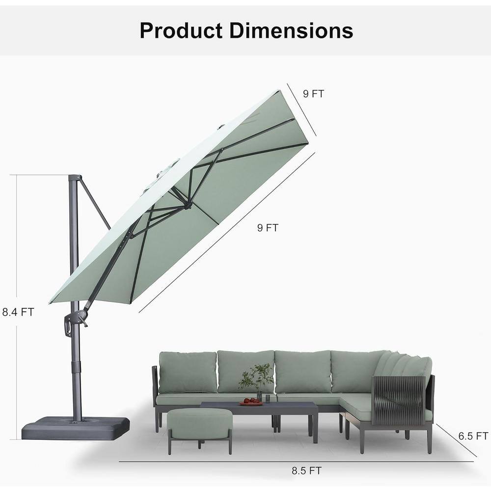 Mint Green 9 Ft Square Cantilever Patio Umbrella with Gray Aluminum Pole