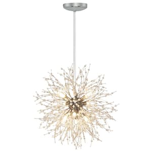 8-Light Silver Modern Crystal Dandelion Chandelier for Living Room