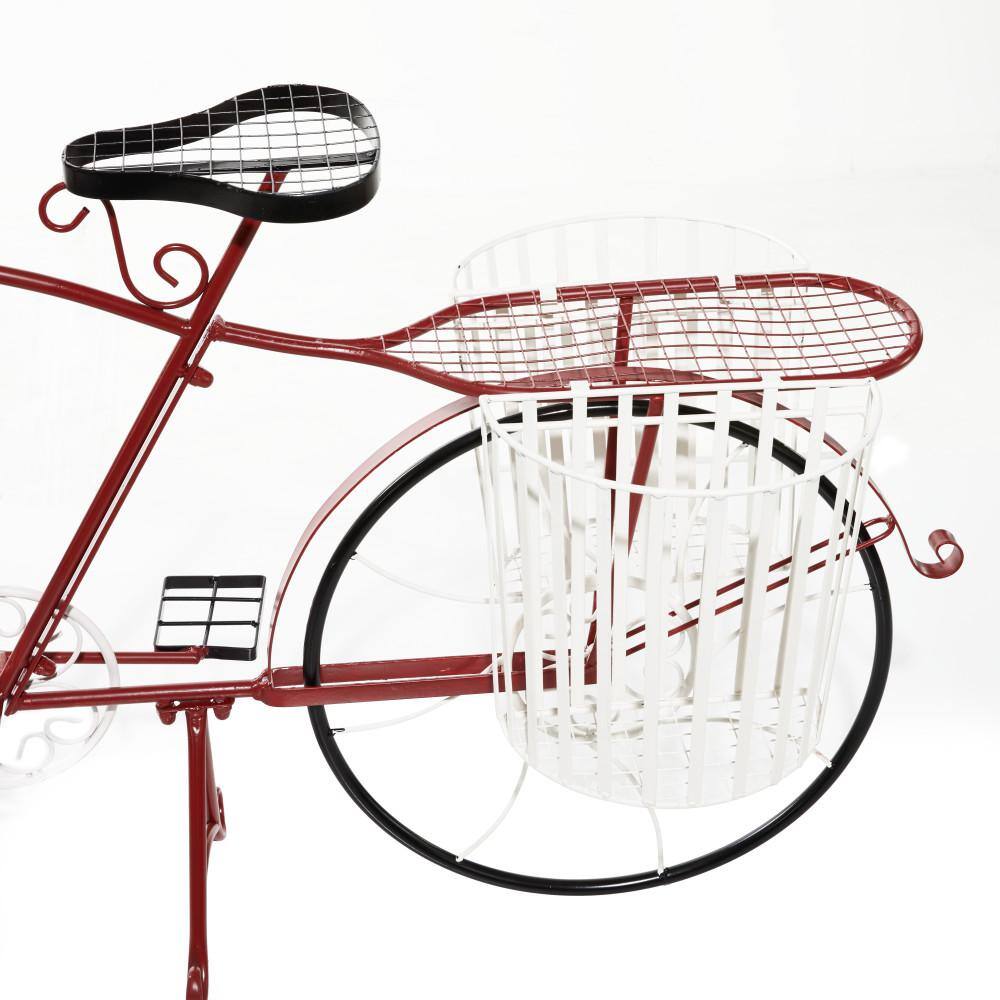 Red Metal Bicycle Plant Stand with White Baskets