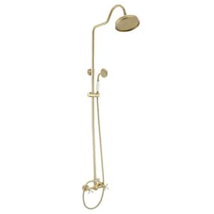 2-Spray Wall Slid Bar Round Rain Shower Faucet with Hand Shower 2-Cross Handles Mixer Shower System Taps in Gold