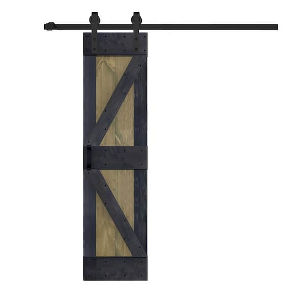 ISLIFE K Series 24 in. x 84 in. Aged Barrel/Carbon Gray Finished Solid Wood Sliding Barn Door W/Hardware Kit - Assembly Needed