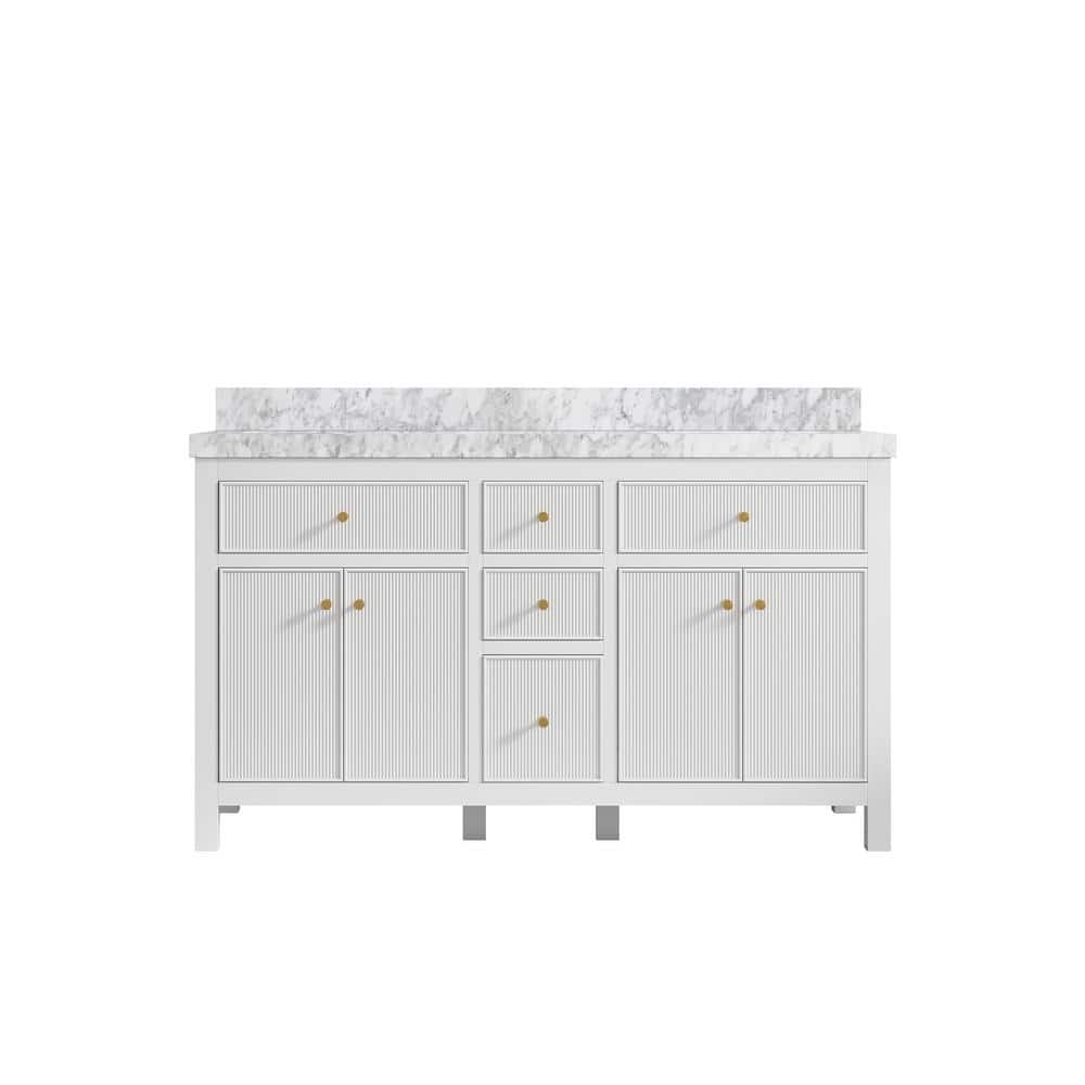 Sonoma 60 in. W x 22 in. D x 36 in. H Double Sink Bath Vanity in White with 2 in. Carrara Marble Top price history on PriceWatchPro