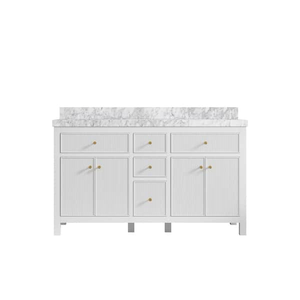 Willow Collections Sonoma 60 in. W x 22 in. D x 36 in. H Double Sink Bath Vanity in White with 2 in. Carrara Marble Top