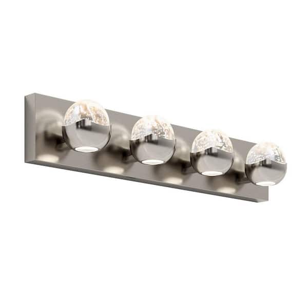 Oracle 27 in. 4-Light Brushed Nickel 5CCT LED Integrated Vanity Wall Light Fixture