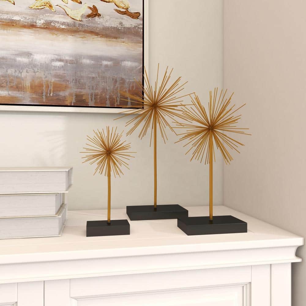 Gold Solid Starburst Metal Sculpture Trio, 11"/15"/20" Height