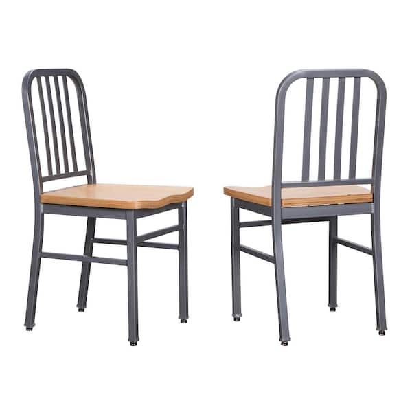 Linon Home Decor Corbin Silver Metal Dining Chair with Wood Seat (Set of 2)