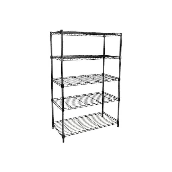 Black 5-Tier Steel Wire Garage Storage Shelving Unit with wheels (29.37 in. W x 60.8 in. H x 13.46 in. D)