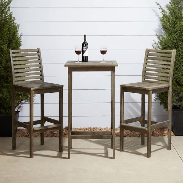 Vifah Renaissance Hand Ssed 3 Piece Wood Square Table Outdoor Bar Height Dining Set V1355set2 The Home Depot - Outdoor Furniture Bar Sets