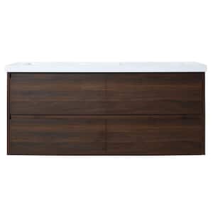 47.6 in. W x 18.3 in. D x 21.3 in. H Wall-Mounted Bath Vanity in Brown with White Resin Vanity Top