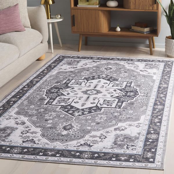 Tucson Olive/Ivory 6 ft. x 9 ft. Machine Washable Ornate Floral Medallion Area Rug