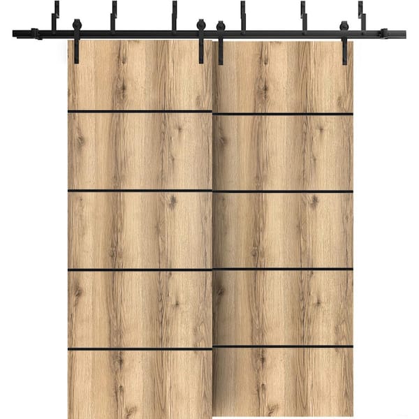 Sartodoors 48 in. x 96 in. 2-Panel Oak Solid Wood with Honeycomb Sliding Barn Door with Hardware Kit