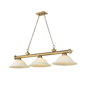 Cordon 3-Light Rubbed Brass Plus Billiard Light White Mottle Glass Shade with No Bulbs Included