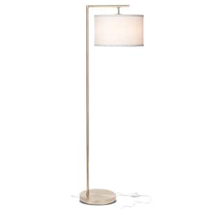 Montage Modern 60 in. Satin Nickel LED Floor Lamp with White Fabric Drum Shade
