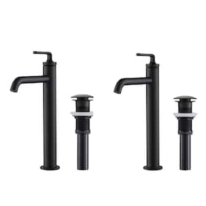 Ramus Single Hole Single-Handle Vessel Bathroom Faucet with Matching Pop-Up Drain in Matte Black (2-Pack)