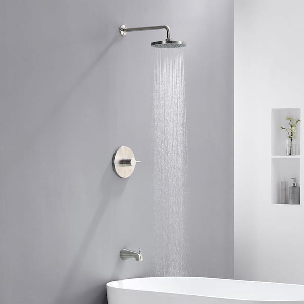 Single-Handle 1-Spray Bathtub and Shower Faucet with Valve 1.8 GPM in Brushed Nickel (Valve Included)