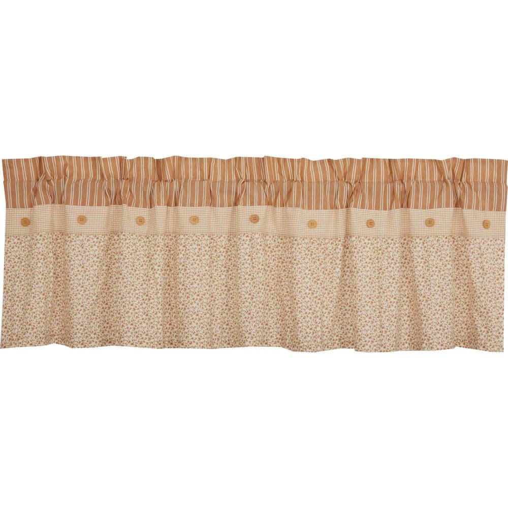 Gold and Creme Cotton Ruffled Valance with Wood Button Detail