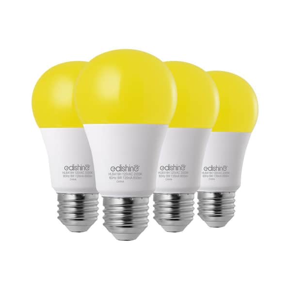 60-Watt Equivalent Dusk to Dawn A19 Outdoor E26 Yellow LED Bug Light Bulb, 2000K (4-Pack)