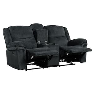 75.5 in. Dark Blue Velvet 2-Seater Home Theater Seating Manual Reclining Loveseat with Storage and Charging Station