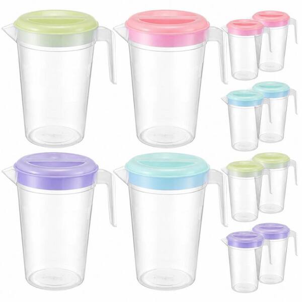 8-Piece 2-Qt Clear Plastic Pitcher Set with Lid and Handle, 4 Colors, BPA-Free for Beverages and Events