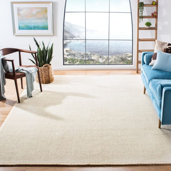 Palm Beach 8 ft. x 10 ft. Ivory Border Knit Area Rug