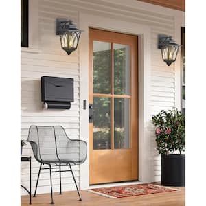 13 in. Black Outdoor Hardwired Wall Lantern Sconce with No Bulbs Included