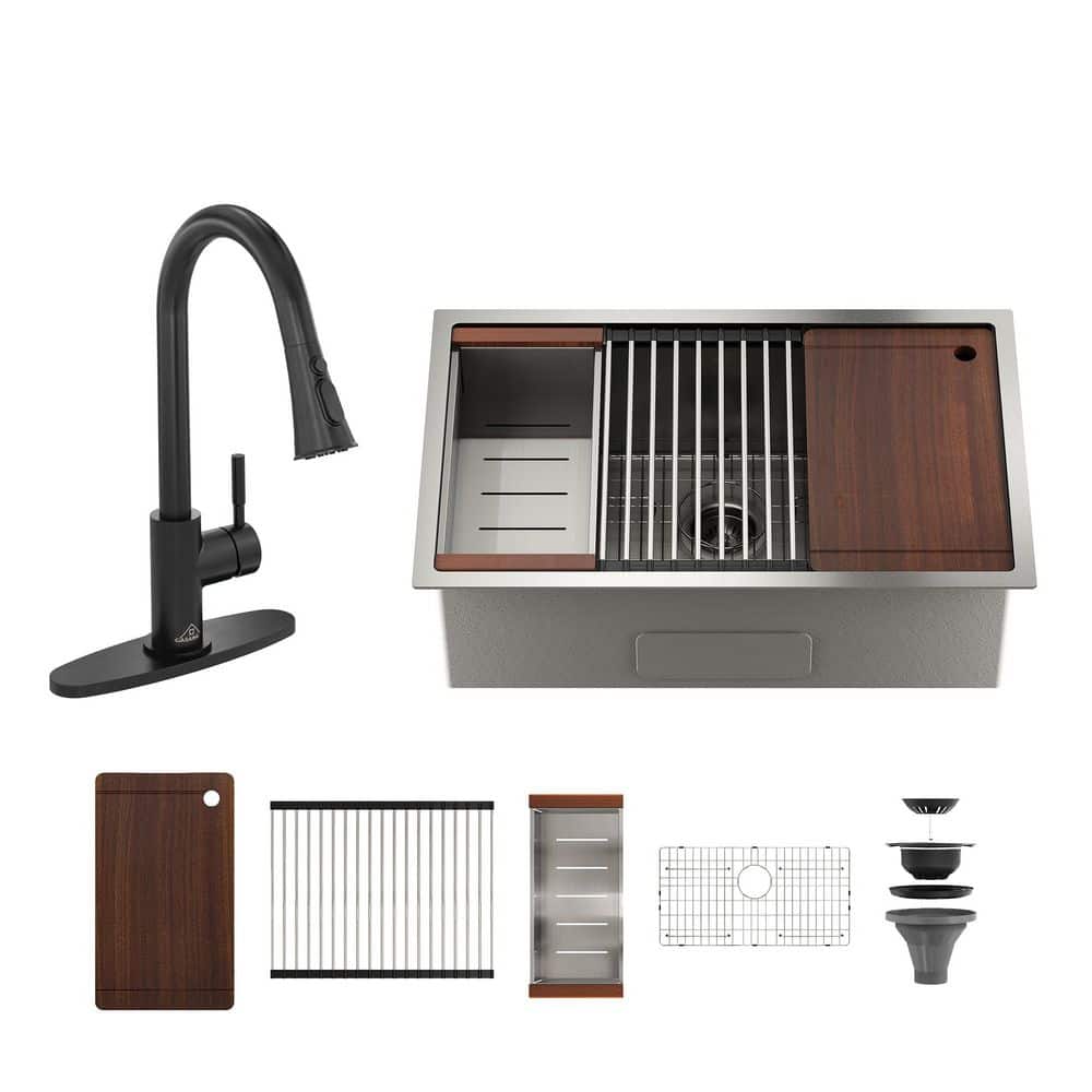 32 in. Drop in Single Bowl 18-Gauge Brushed Nickel Stainless Steel Kitchen Sink with Matte Black Faucet price history on PriceWatchPro