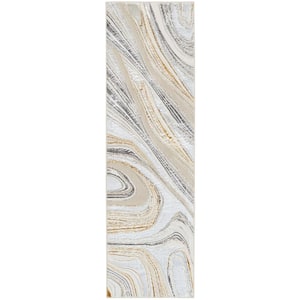 Glam Grey Gold 2 ft. x 8 ft. Abstract Contemporary Runner Area Rug