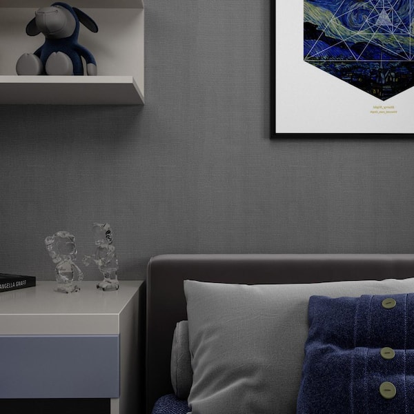 ilemong Deep Gray Peel and Stick Wallpaper PVC Contact Paper Self-Adhesive Wallpaper Roll (2-Roll, 15.7 in. W x 118.11 in. L)