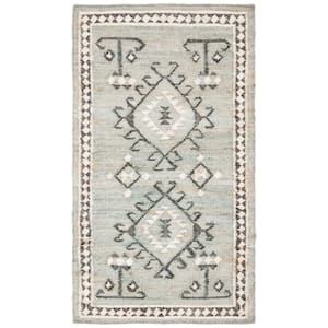 Kilim Blue/Black Doormat 3 ft. x 5 ft. Native American Border Area Rug