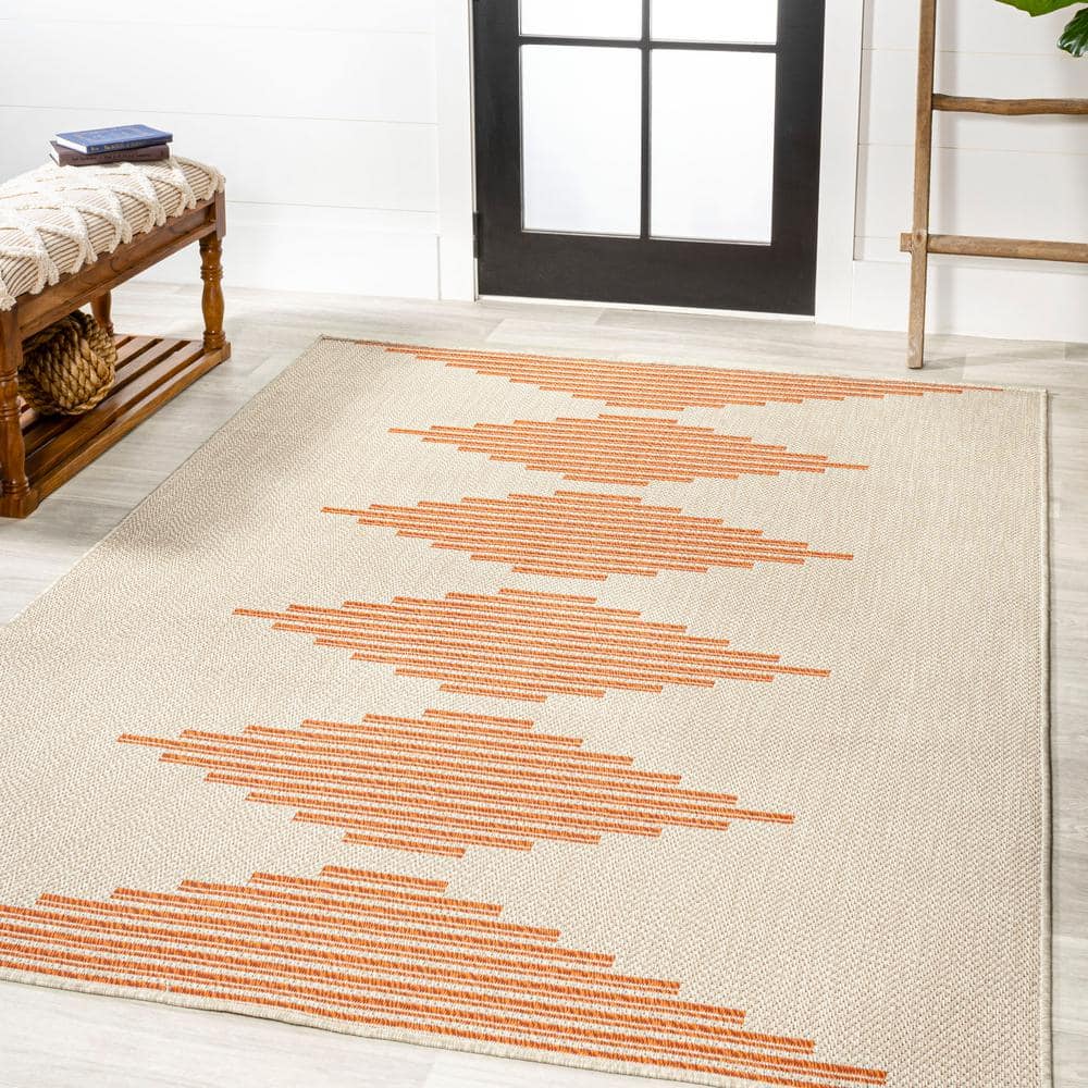 Moroccan Diamond Stripe 5' x 8' Beige/Orange Synthetic Area Rug