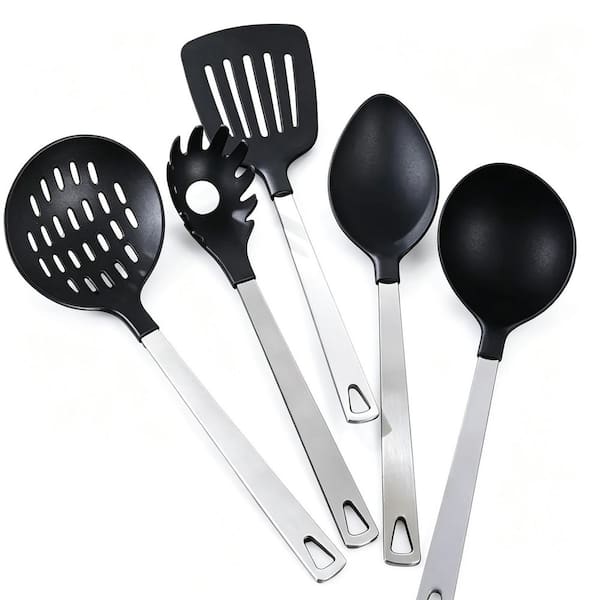 Premium 5-Piece Kitchen Utensil Set, Stainless Steel Handle and Nylon Faucet, Non-Stick, Heat Resistant