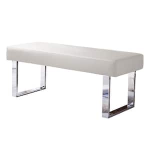 Modern White Dining Bench Backless with Metal Legs 55.1 in. (White)
