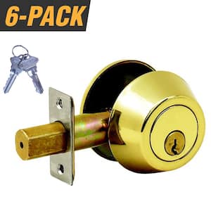 Brass Grade 3 Door Lock Single Cylinder Deadbolt with 12 SC1 Keys (6-Pack, Keyed Alike)