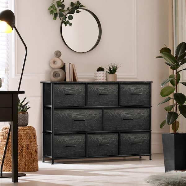 Dresser with Steel Frame, Wood Top and Fabric Bins, Rustic Black 8 Drawer 39.4 in. W Dresser without Mirror