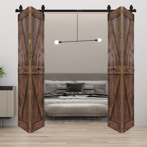 K Style 48 in. x 84 in. Dark Walnut Finished Solid Wood Double Bi-Fold Barn Door With Hardware Kit -Assembly Needed