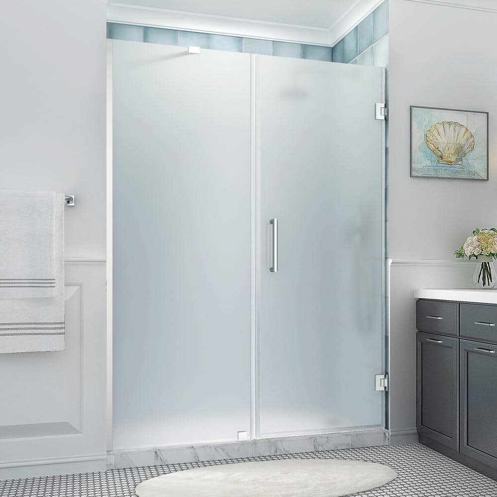 Belmore XL 80" Frosted Glass Frameless Hinged Shower Door in Chrome Finish