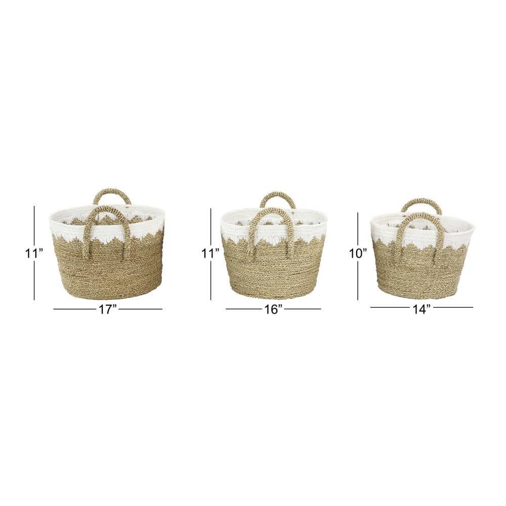 Coastal Charm Round Seagrass Storage Baskets, Set of 3