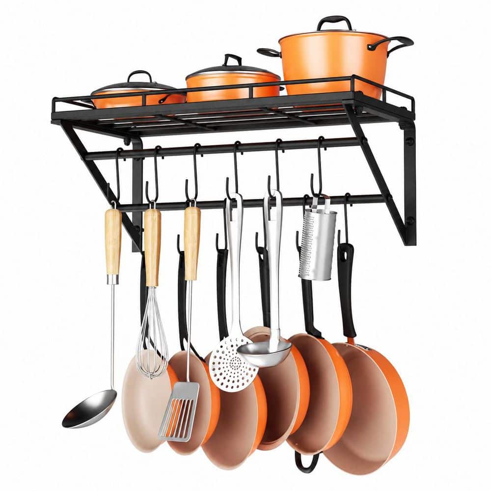 23 Inch Wall Mounted Pot Rack Storage Shelf with 2-Tier Hanging Rails and 12 S Hooks for Pans and Cookware price history on PriceWatchPro