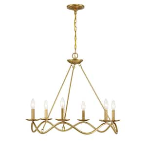 Meridian 28 in. W x 22.5 in. H 6-Light Natural Transitional Brass Chandelier