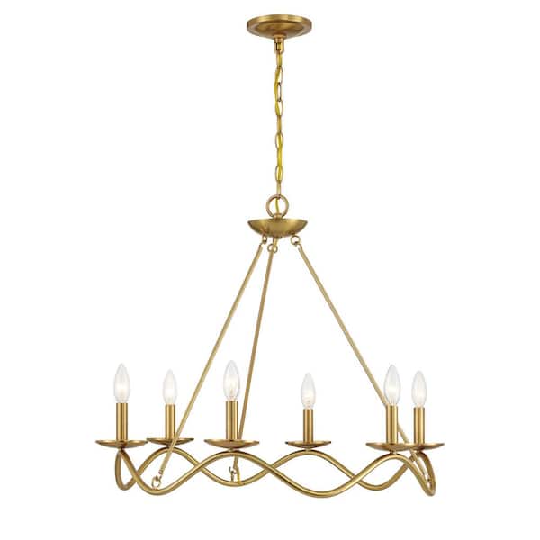 28 in. W x 22.5 in. H 6-Light Natural Brass Transitional Chandelier