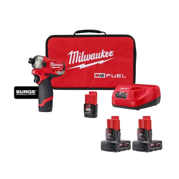 M12 FUEL SURGE 12V Lithium-Ion Brushless Cordless 1/4 in. Hex Impact Driver Compact Kit w (4) Batteries