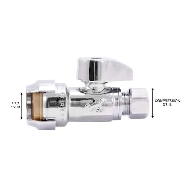 SharkBite 1/2 in. Push-to-Connect x 3/8 in. O.D. Compression Chrome-Plated  Brass Quarter-Turn Straight Stop Valve 23037-0000LF - The Home Depot