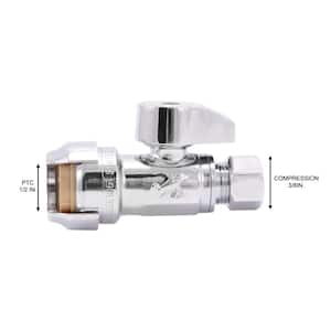 1/2 in. Push-to-Connect x 3/8 in. O.D. Compression Chrome-Plated Brass Quarter-Turn Straight Stop Valve