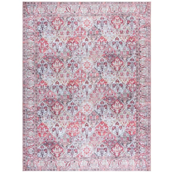Vintage Serapi Red/Light Green  9 ft. x 12 ft. Machine  Washable Abstract Border Area Rug