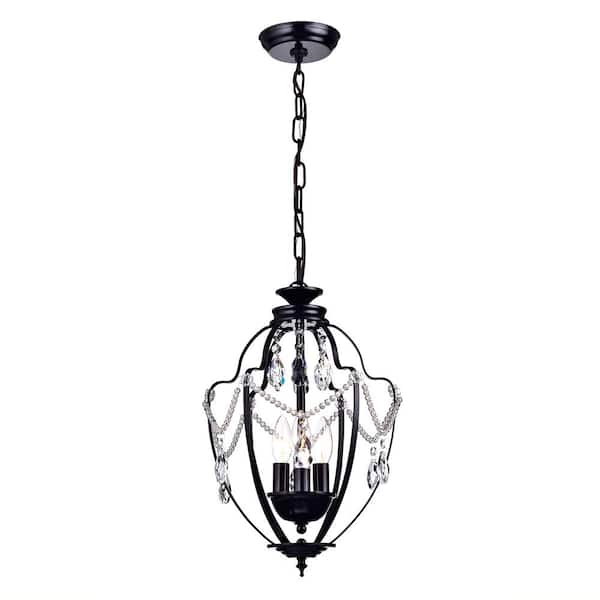 Warehouse of Tiffany 15 in. 3-Light Kennedy Indoor Matte Black Chandelier with Light Kit