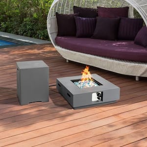 50000BTU Gray Outdoor Concrete Fire Pit Table with Propane Tank Cover